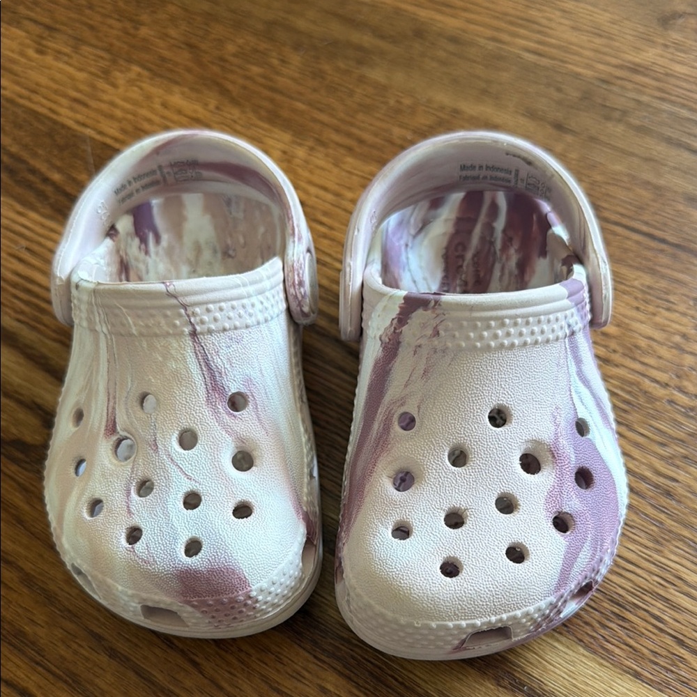Purple and pink/nude tie dye CROCS size toddler 5c Lightly worn. Great condition